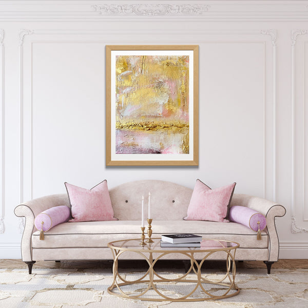 Original Abstract Gold & Pink Textured Wall Art