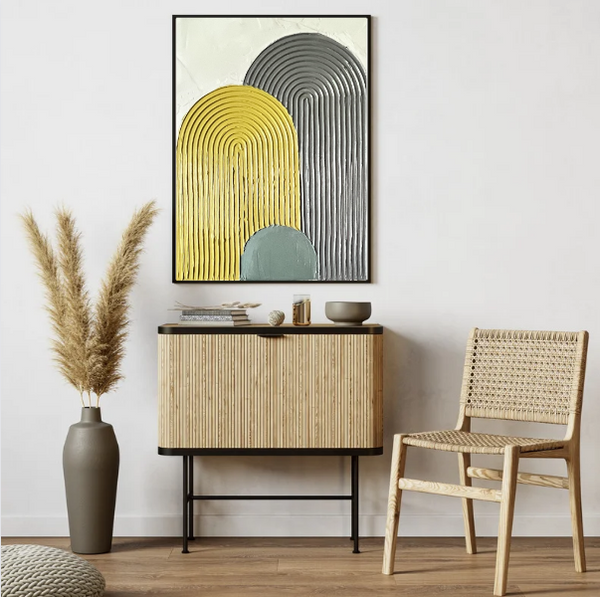 Minimalist Neutral Art | Arch Abstract | Plaster Painting | Yellow/Gray