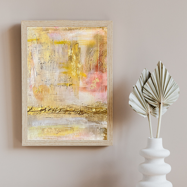Handmade Textured Canvas Art | Plaster Painting | Gold - Pink
