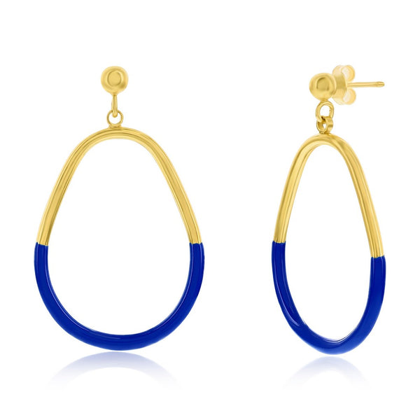 Sterling Silver, Midnight Enamel Pear-Shaped Earrings - Gold Plated