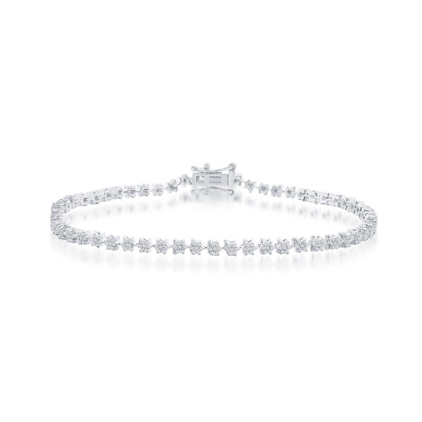 Sterling Silver, 3mm Tennis Diamond Bracelet - (406 Stones)