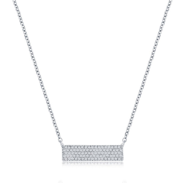 Sterling Silver, Rectangle Bar Diamond Necklace - (87 Stones)