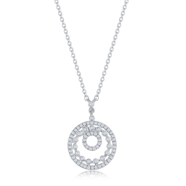 Sterling Silver, Open Circles Diamond Necklace - (68 Stones)