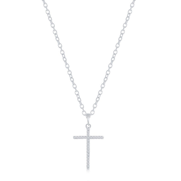 Sterling Silver, Diamond Cross Necklace - (24 Stones)