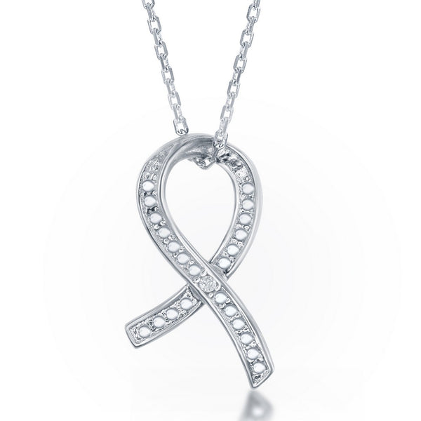 Sterling Silver Diamond Accent Awareness Ribbon Pendant w/ Chain