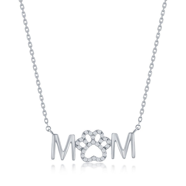 Sterling Silver 'MOM' Paw Print CZ Necklace