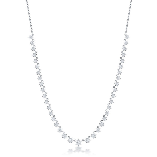 Sterling Silver Graduating Round CZ Necklace