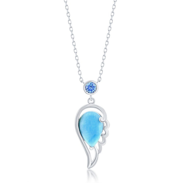 Sterling Silver Larimar Angel Wing & Aqua CZ Necklace