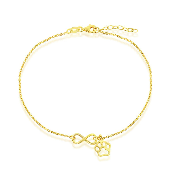 Sterling Silver Infinity with Paw Print Charm Anklet - Gold Plated