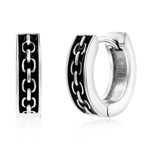 Stainless Steel Oxidized Chain Design Huggie Hoop Earrings