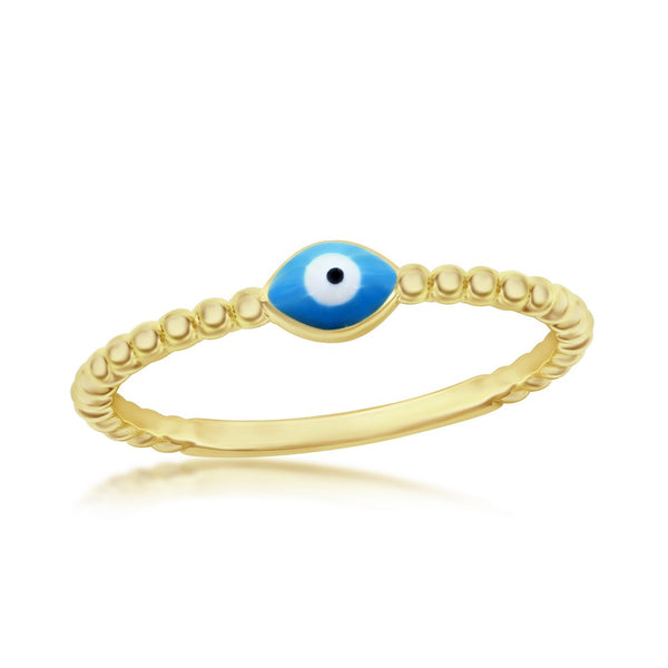 Sterling Silver Enamel Evil Eye Beaded Ring - Gold Plated